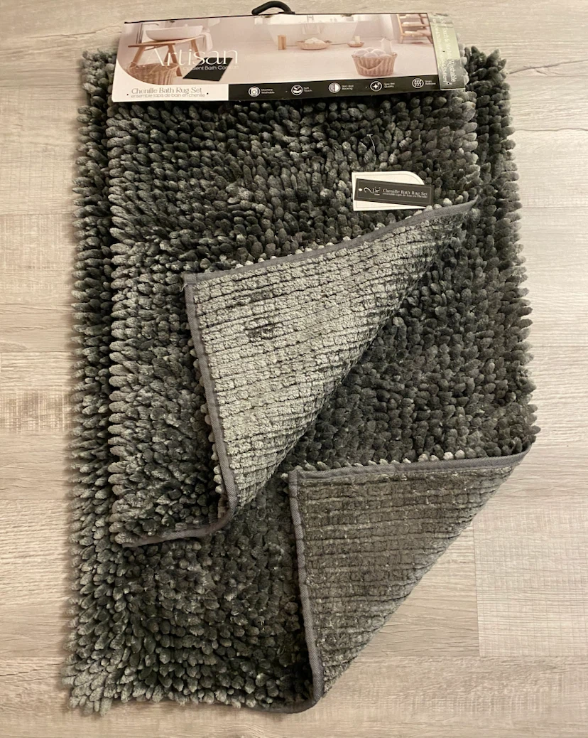 NEW Artisan Luxury 2pc Chenille Bath Rug Set - Gray - photo 2