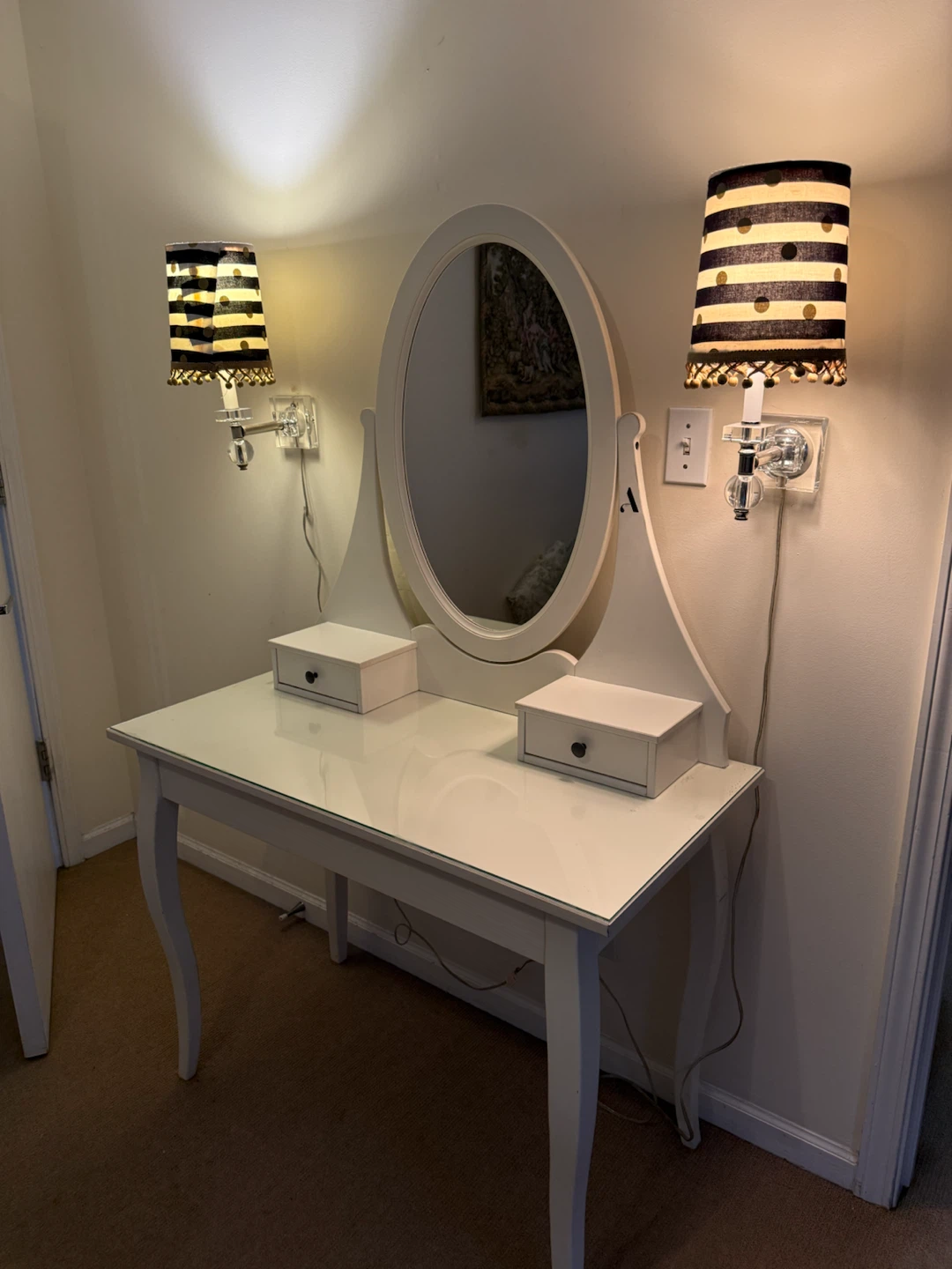 White IKEA Vanity Table with Oval Mirror and Drawers - photo 2