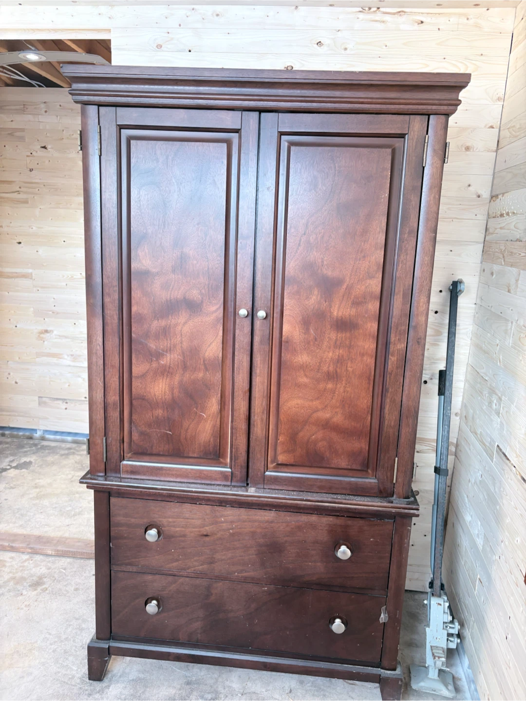 Dark Wood Armoire with Drawers and Shelves