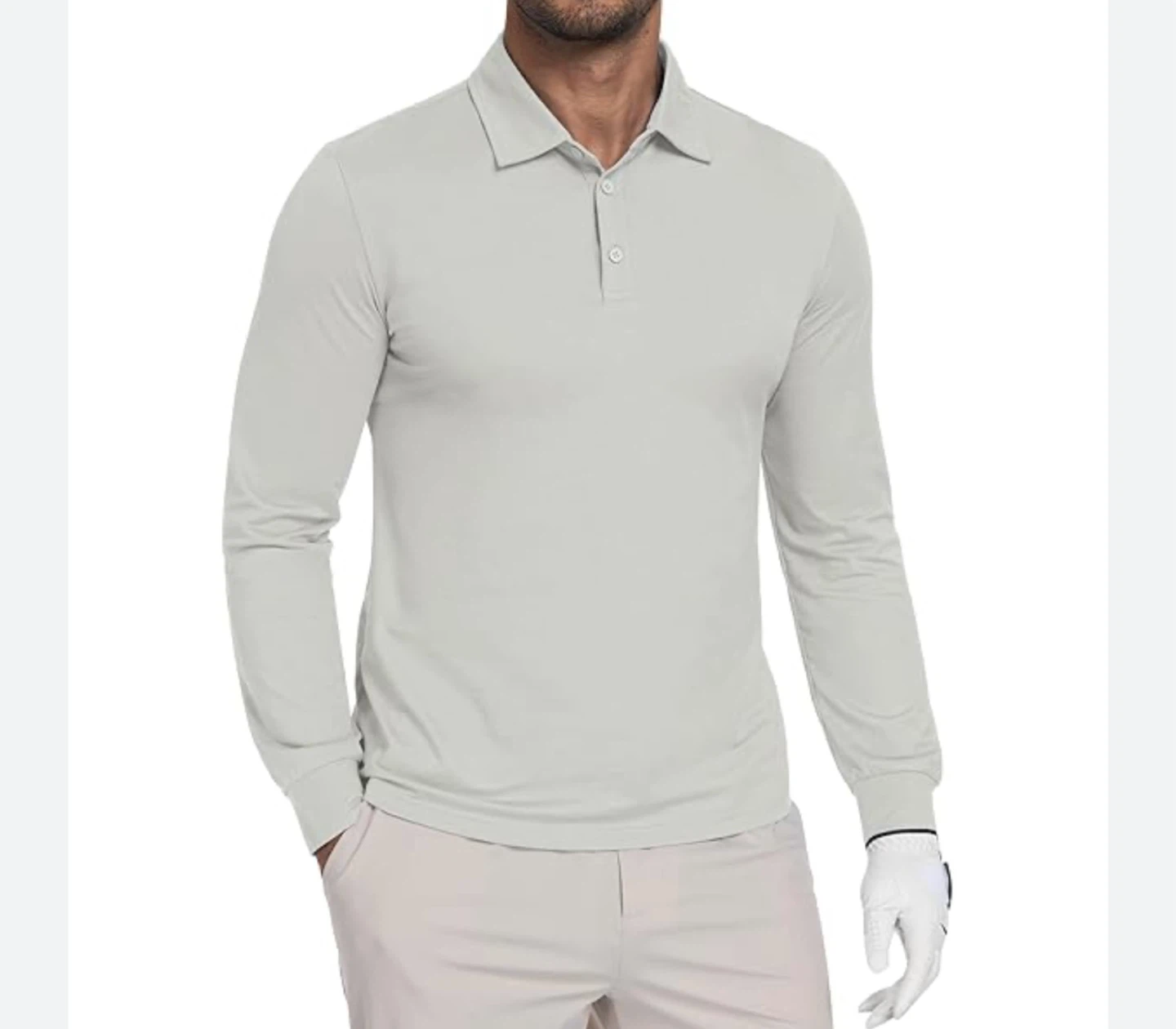 New Men's Long Sleeve Golf Polo Shirt - Grey, Size L