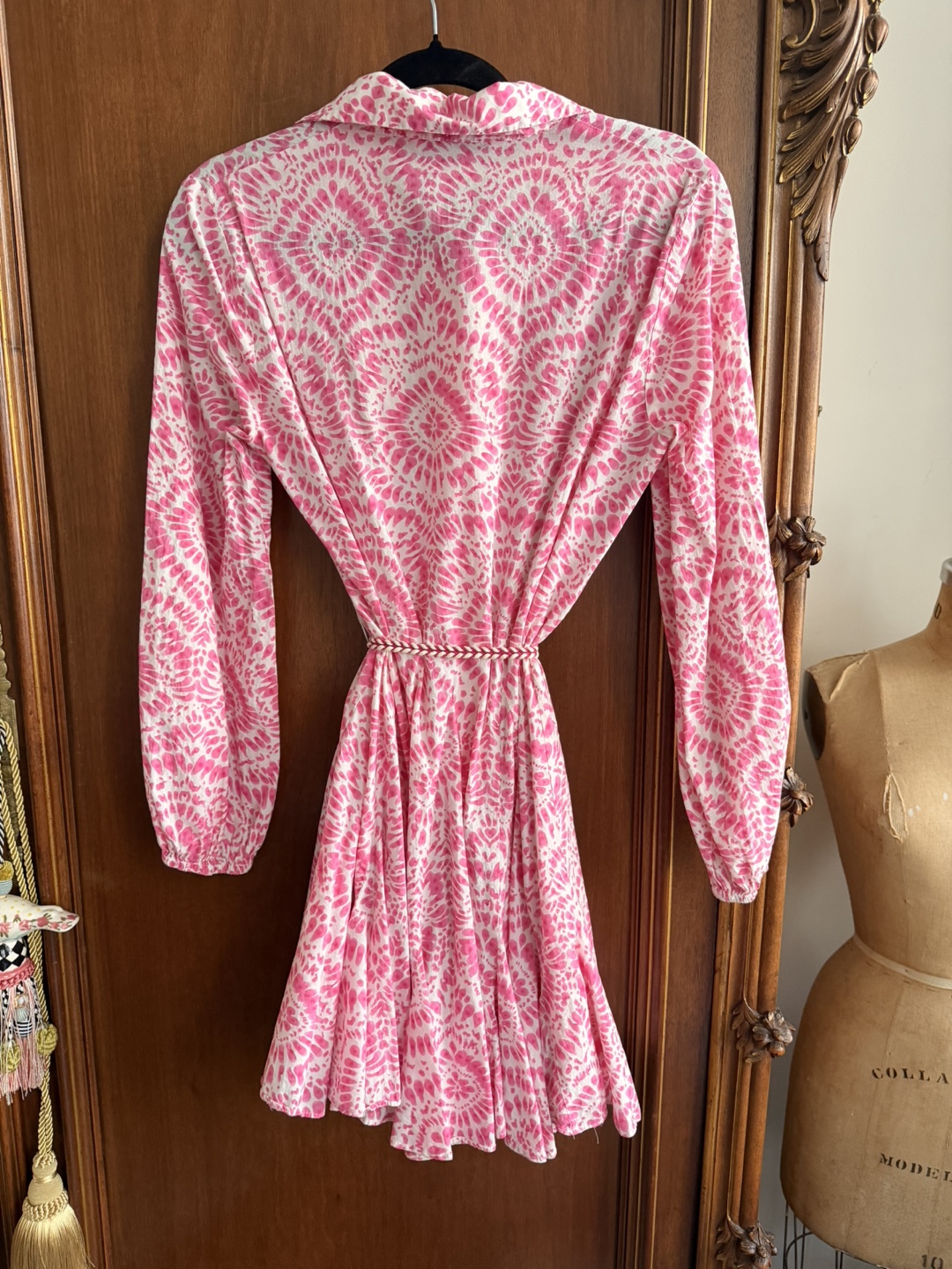 Zara Pink White Tie-Dye Shirt Dress with Waist Tie Size Small - photo 4