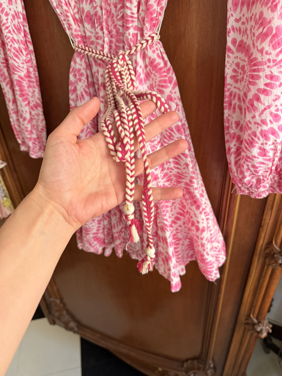 Zara Pink White Tie-Dye Shirt Dress with Waist Tie Size Small - photo 3