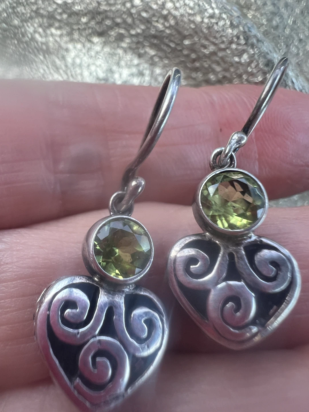 925 Sterling Silver Heart Earrings with Peridot Gemstones