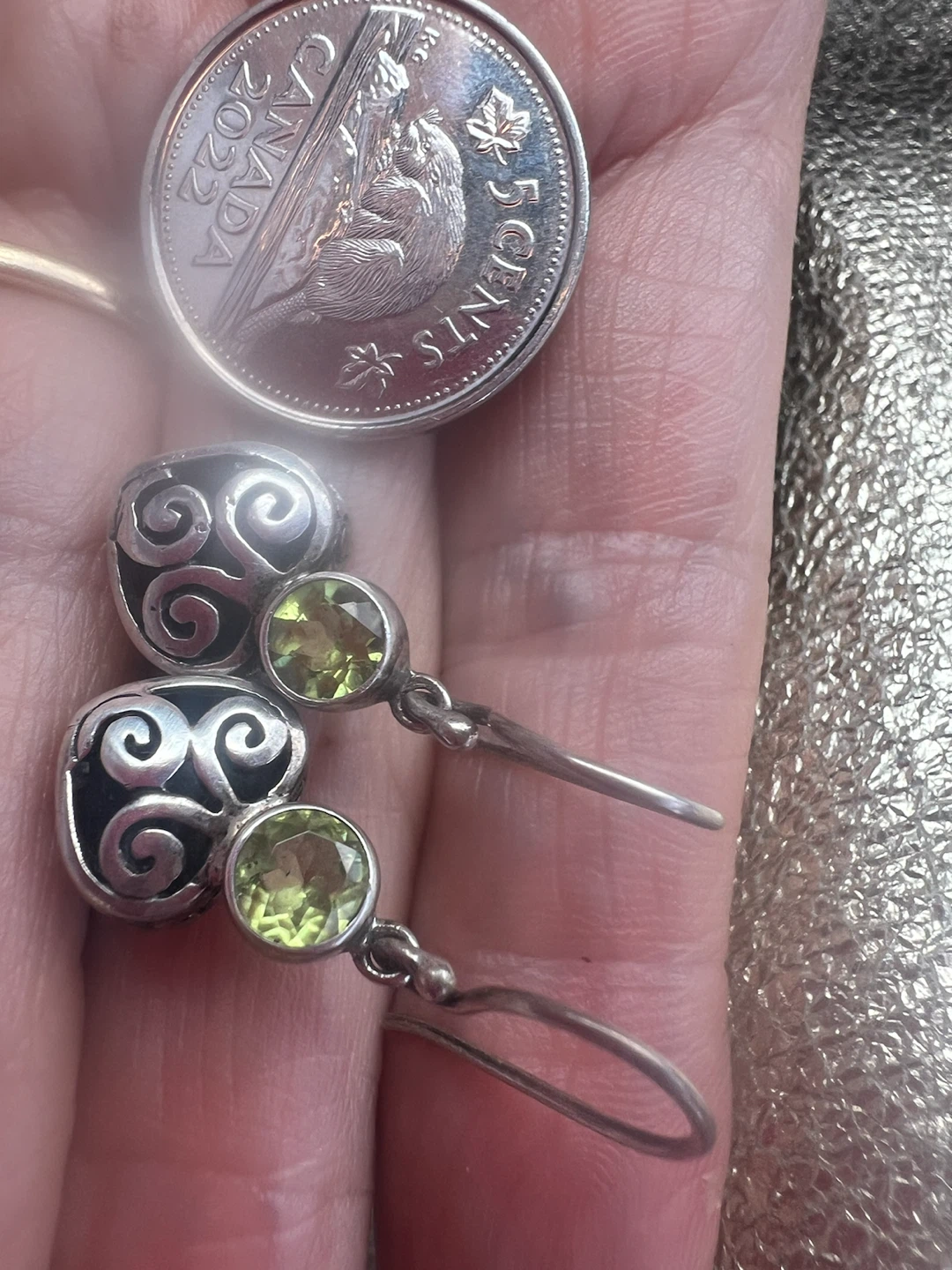 925 Sterling Silver Heart Earrings with Peridot Gemstones - photo 4