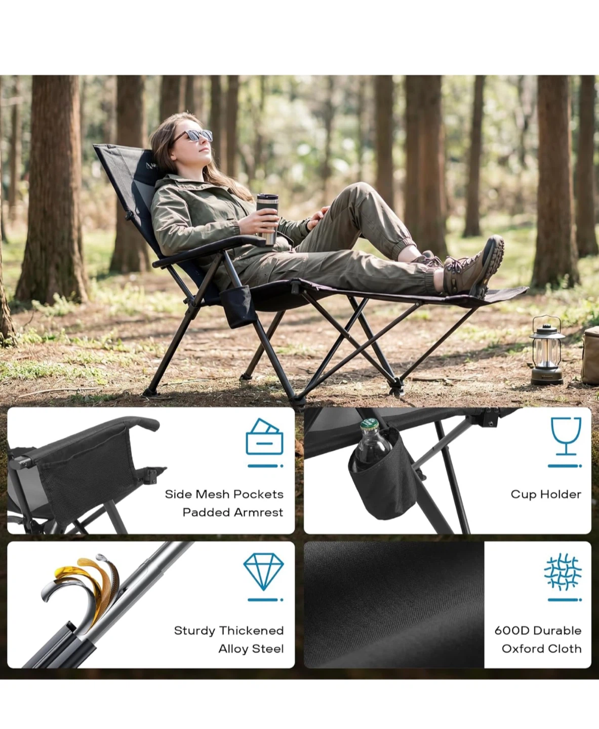 Outdoor Camping Chair Recliner with Ottoman - photo 4
