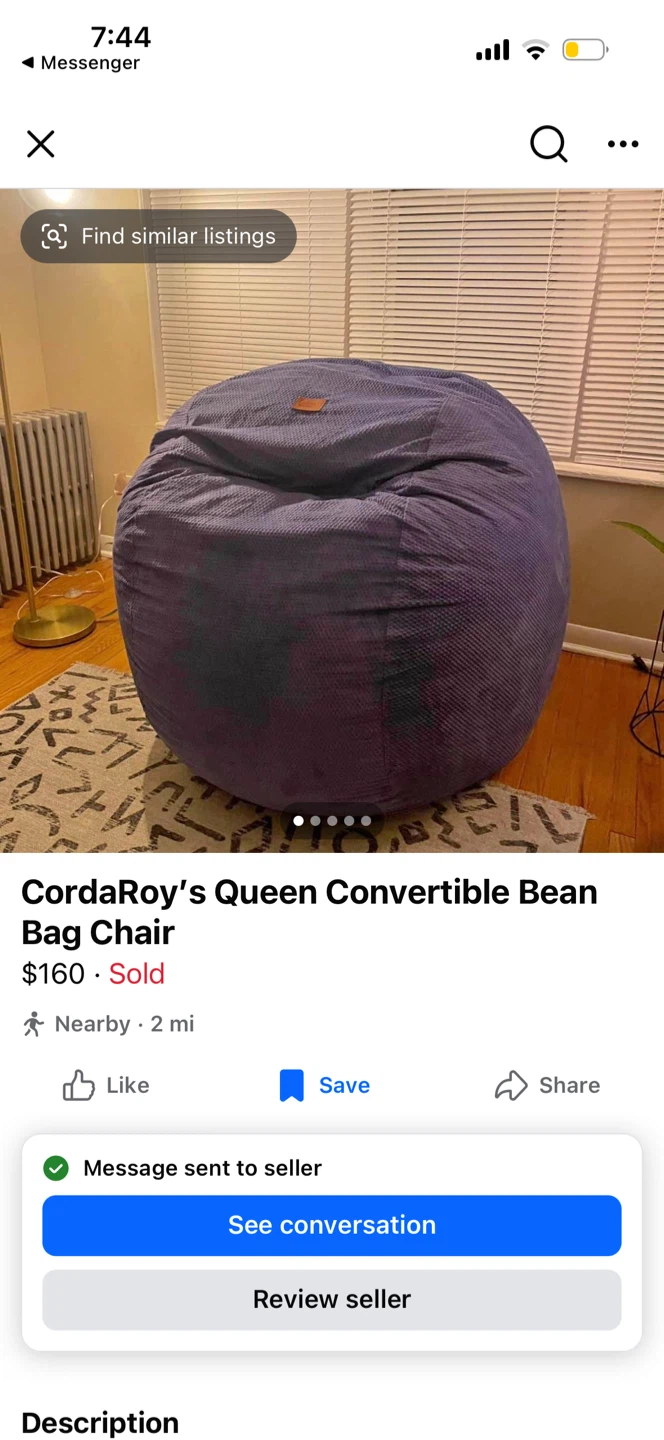 Cordaroy's Queen Convertible Bean Bag Chair - Very Peri - photo 3