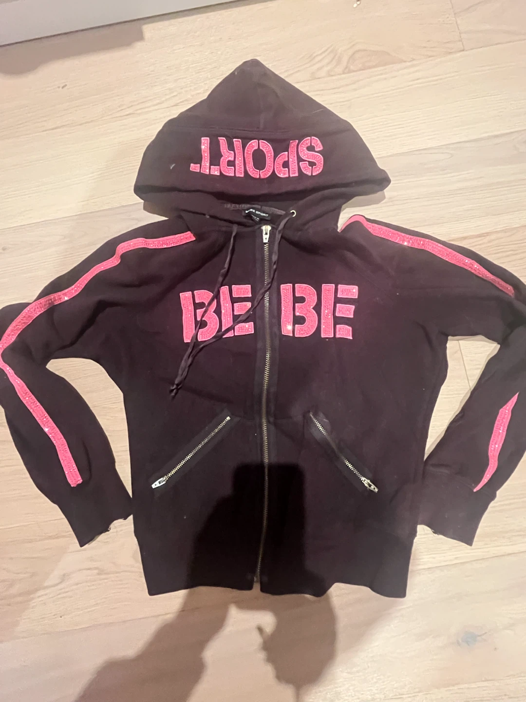 Bebe sport brown sweater with sparkly pink details