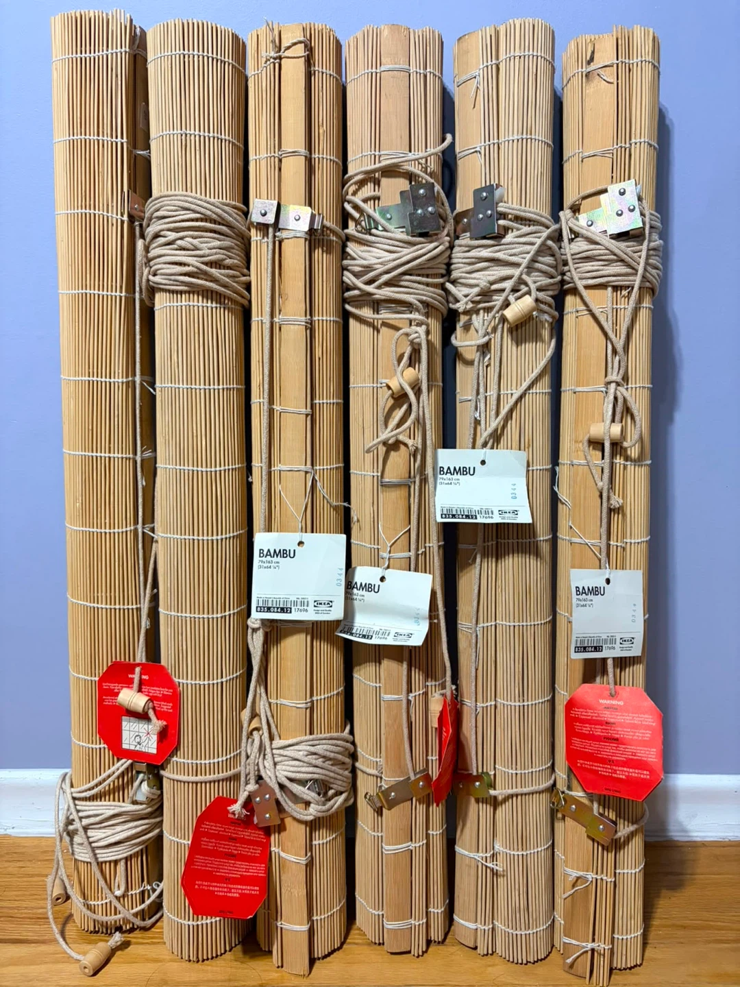Six IKEA Bambu Bamboo Roller Blinds 79x163 cm - Set of 6