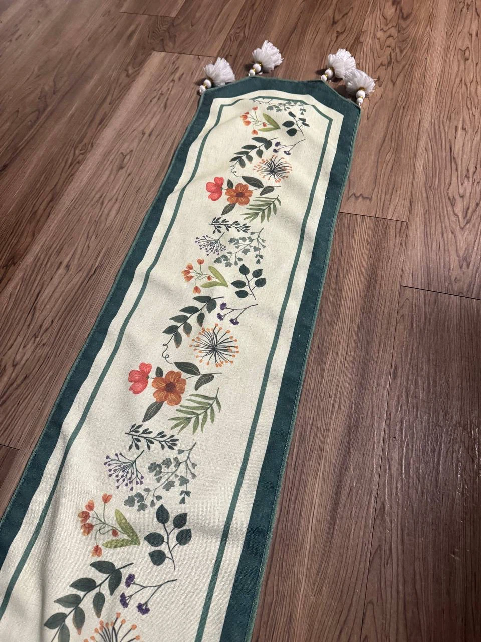 Floral Table Runner with Tassels | 63 inches long!