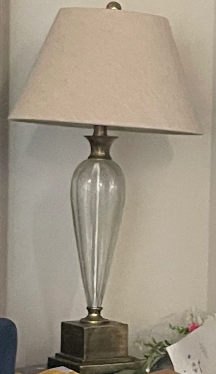 Glass Table Lamp with Linen Shade