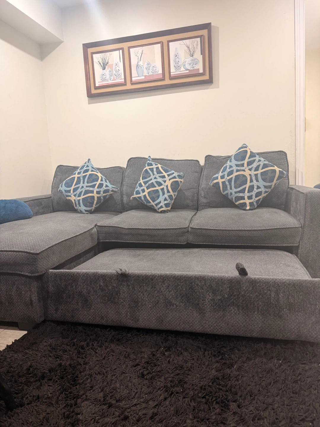 Grey Sectional Sofa with Storage Chaise - photo 2
