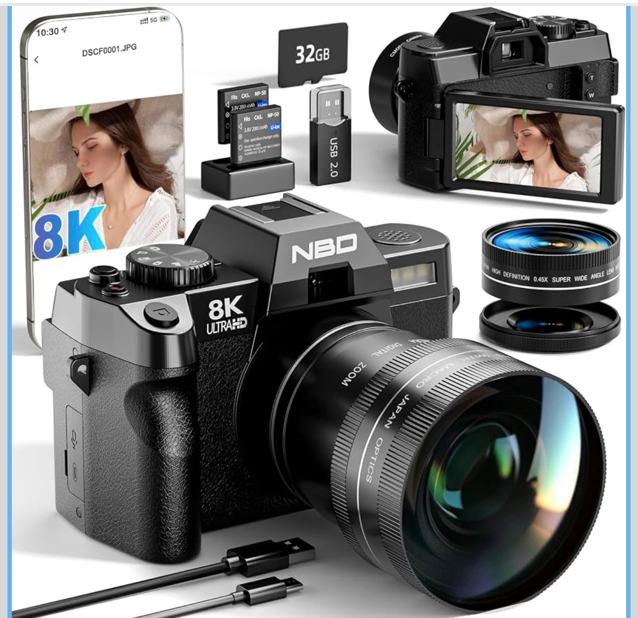 NBD 8K Ultra HD Digital Camera with 32GB SD Card