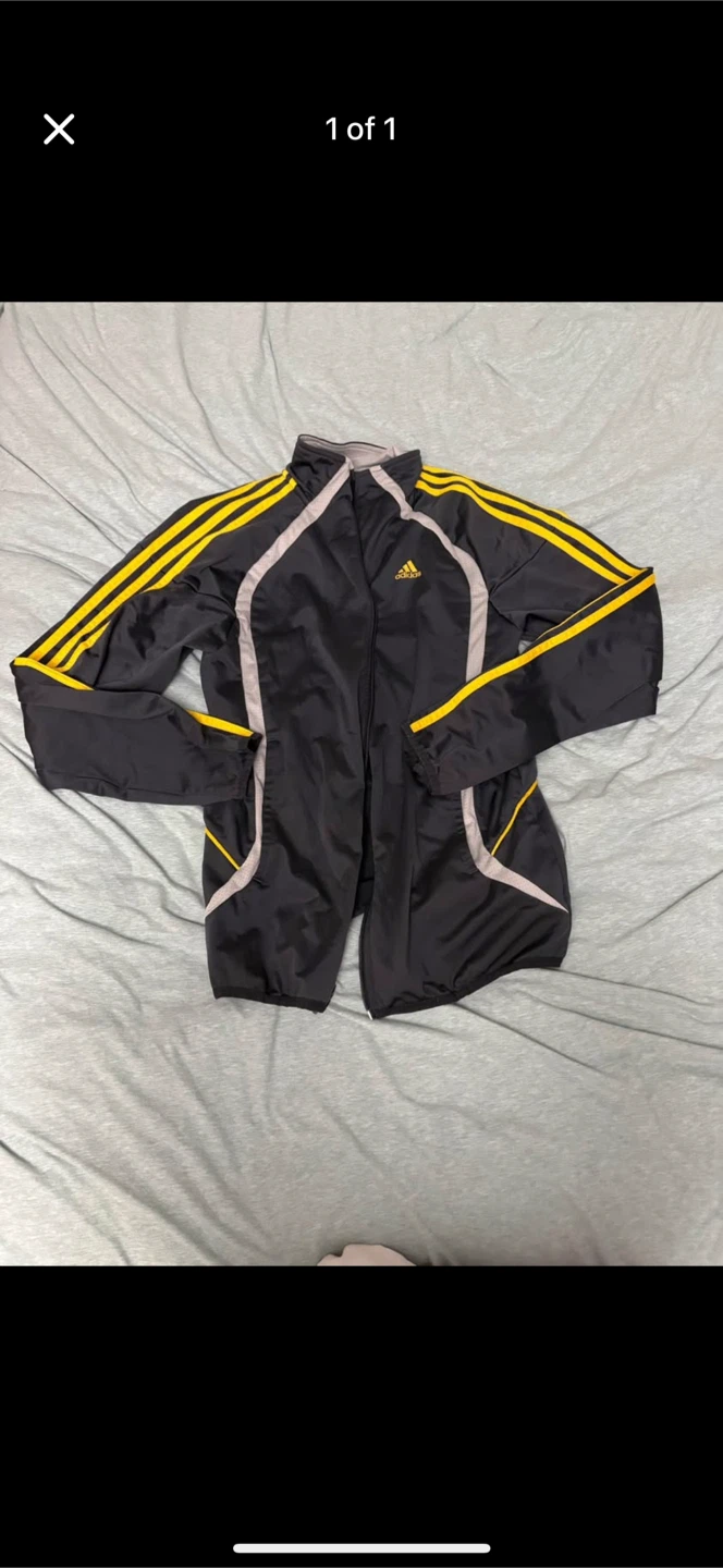 Adidas Track Jacket - Black/Yellow- size small