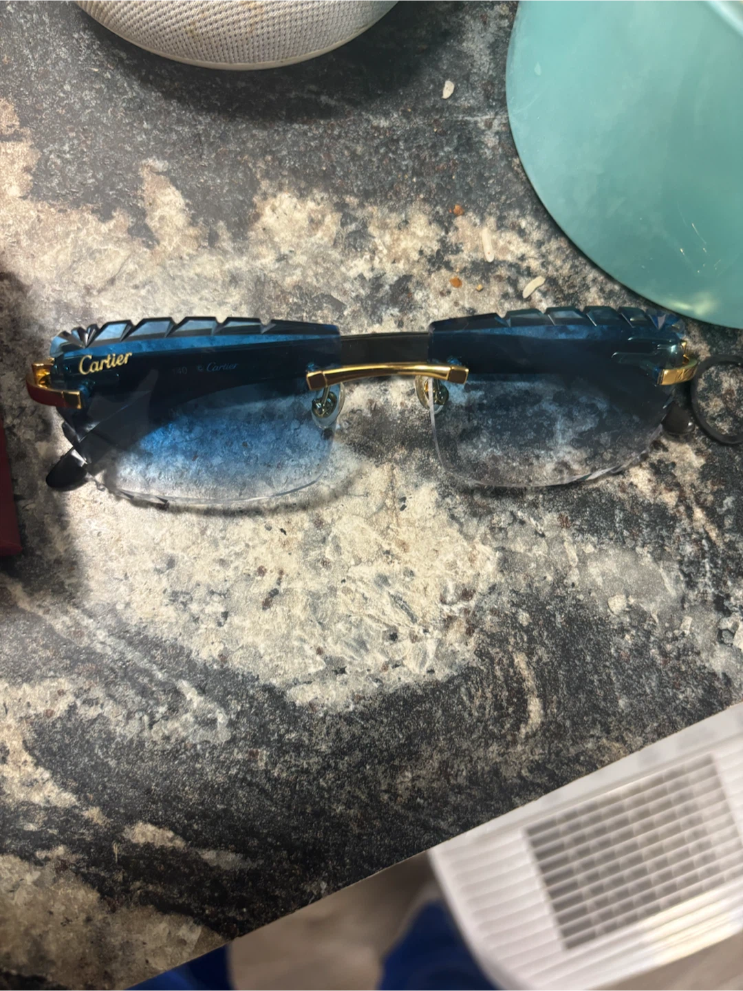 Cartier Rimless Blue Gradient diamond cut Sunglasses