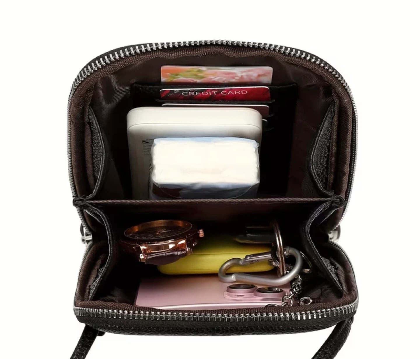 Brown Faux Leather Crossbody Phone Bag - photo 4