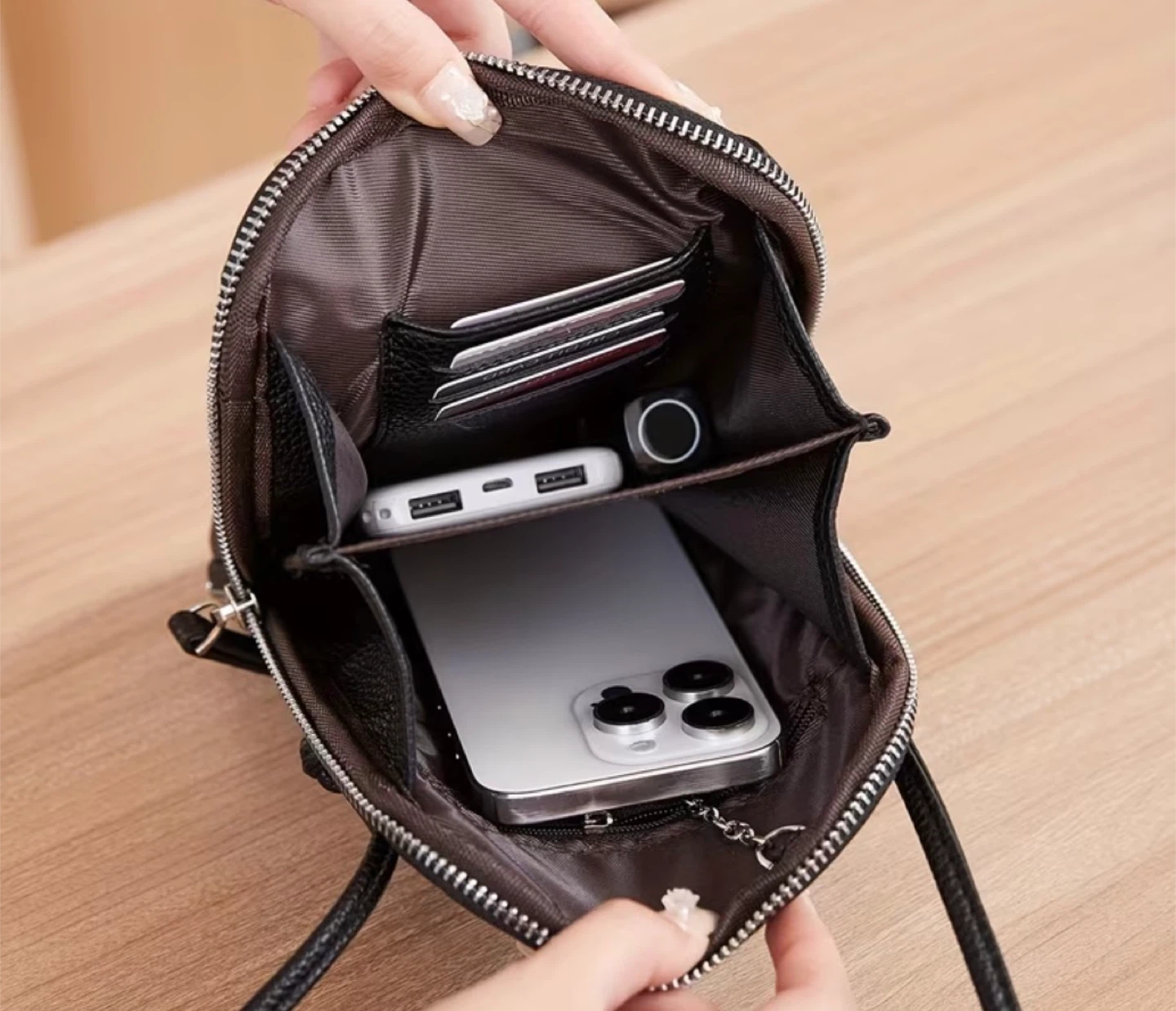 Brown Faux Leather Crossbody Phone Bag - photo 3