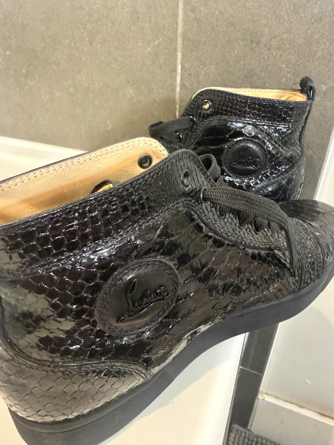 Christian Louboutin Black Python High-Top Sneakers