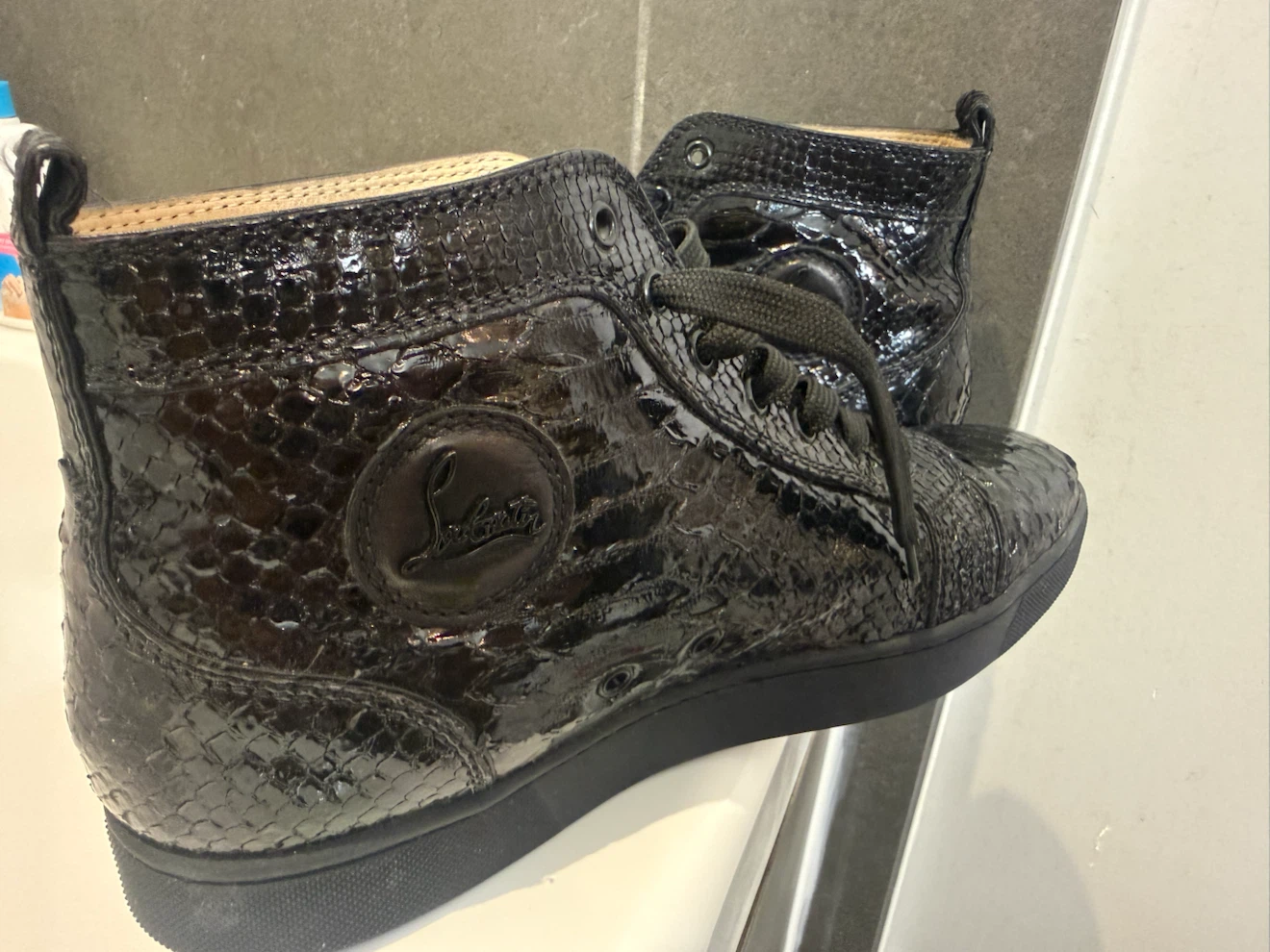 Christian Louboutin Black Python High-Top Sneakers - photo 2