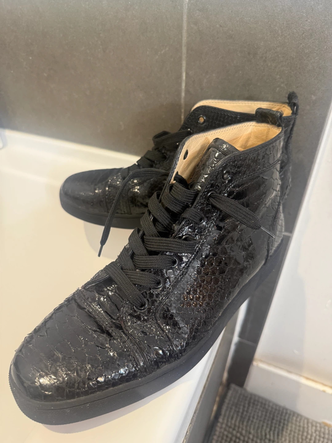 Christian Louboutin Black Python High-Top Sneakers - photo 3