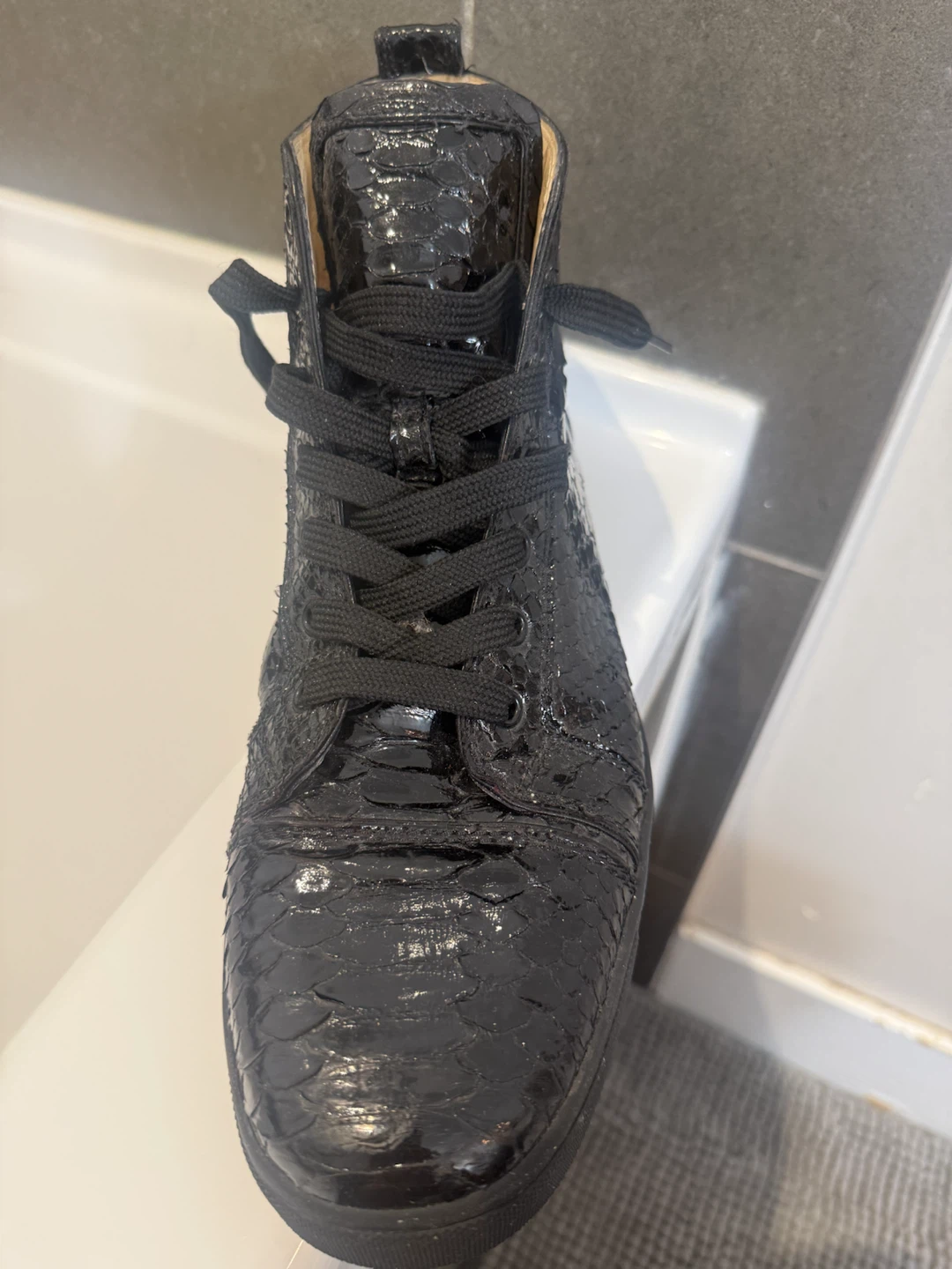 Christian Louboutin Black Python High-Top Sneakers - photo 4
