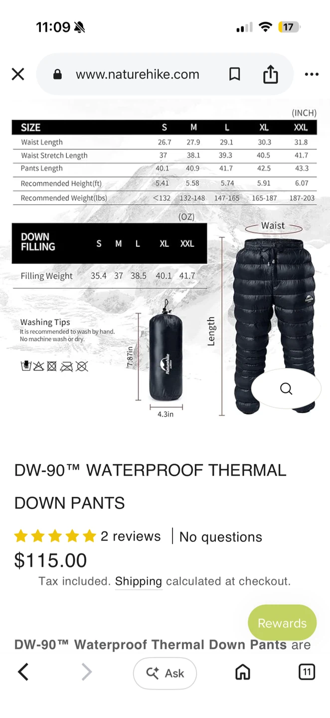 Naturehike DW-90 Down Pants - Men's/Women's - Size L - photo 5