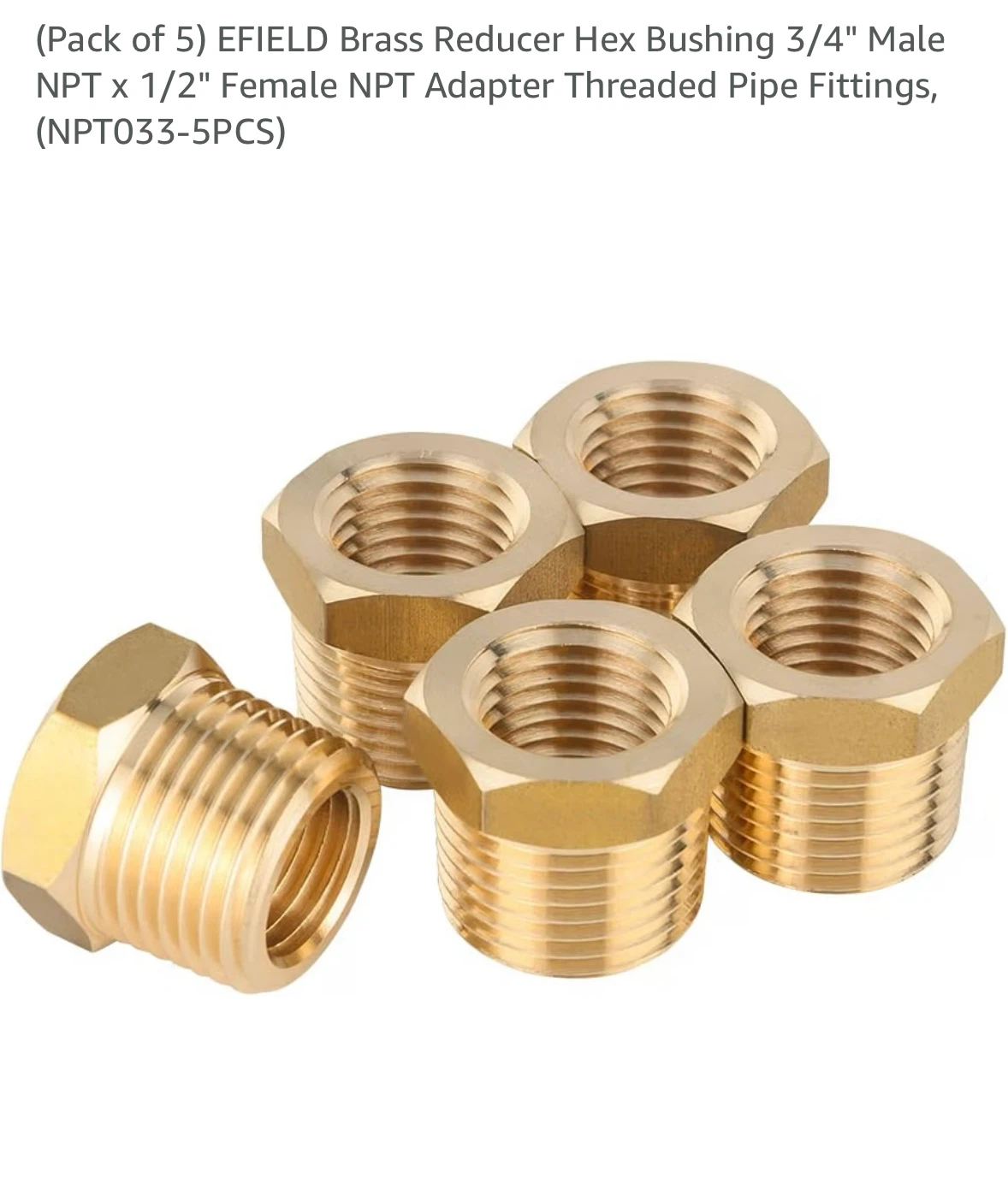 Brass Bushing 3/4" Male NPT x 1/2" Female NPT