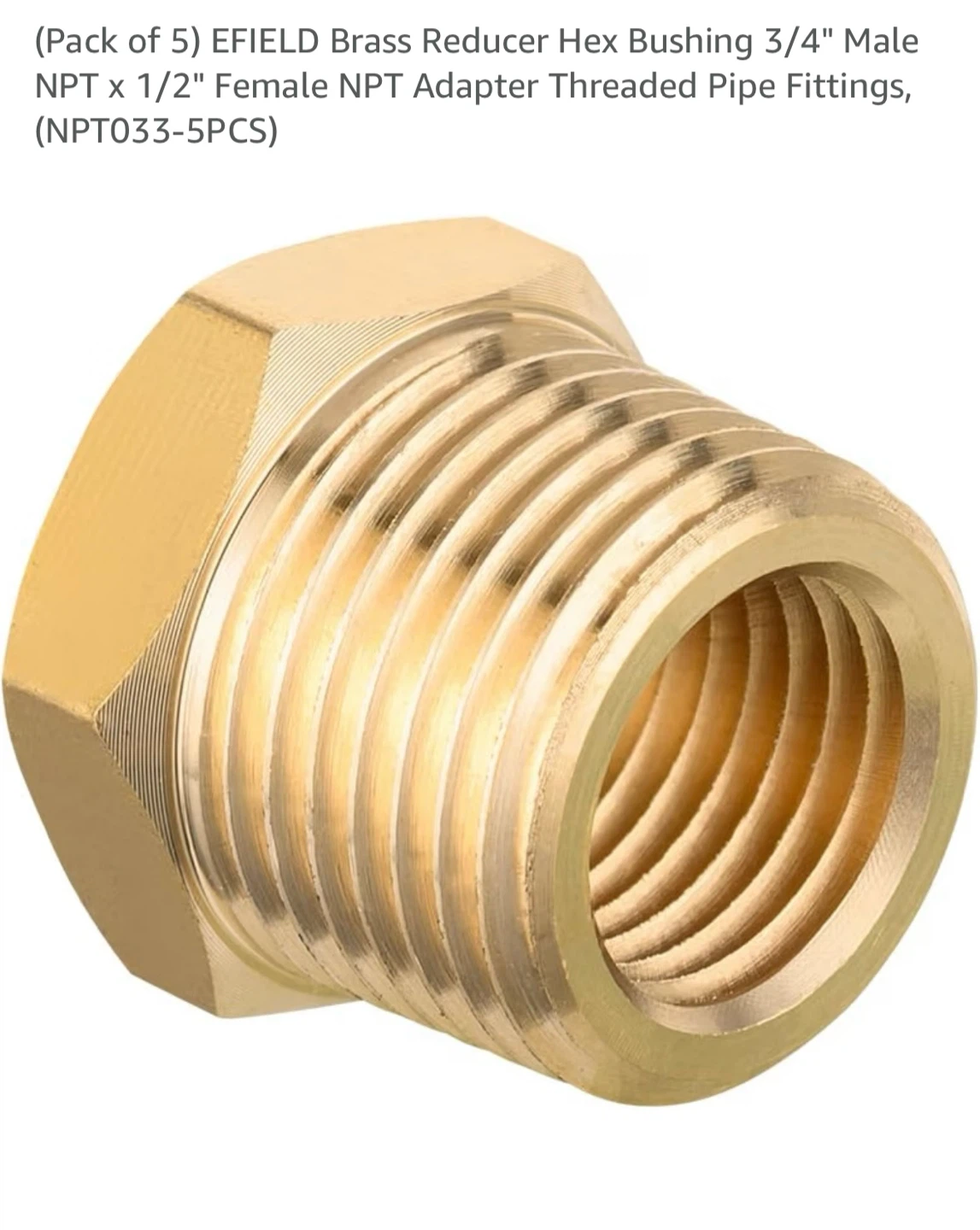 Brass Bushing 3/4" Male NPT x 1/2" Female NPT - photo 2