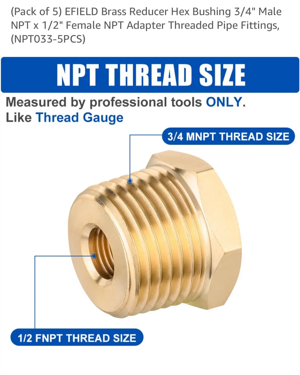 Brass Bushing 3/4" Male NPT x 1/2" Female NPT - photo 3