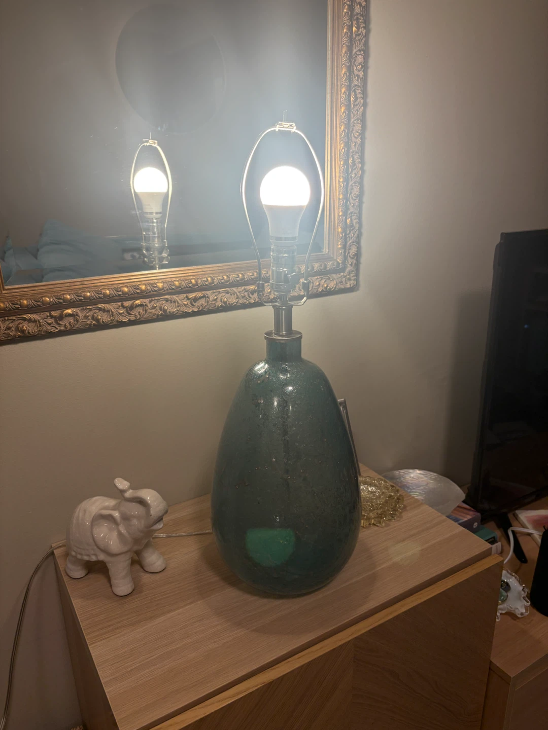 Scott Living Teardrop Shape Table Lamp - Green Speckled Glass