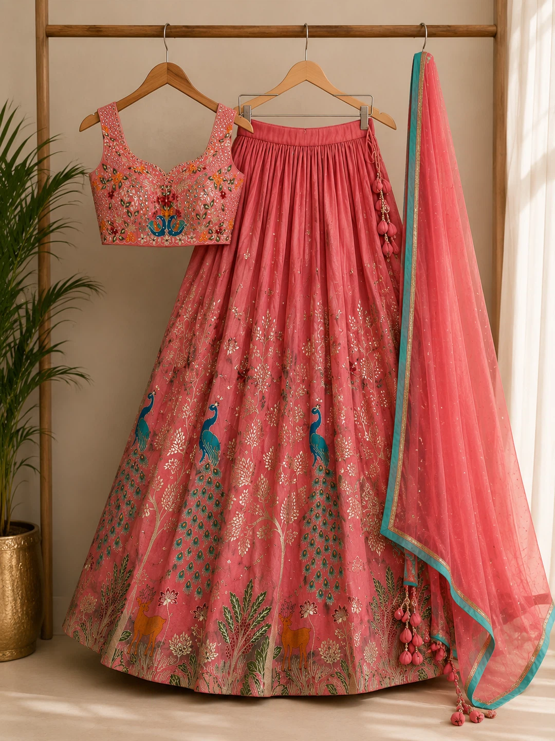 Women's Pink Embellished Lehenga Choli Set