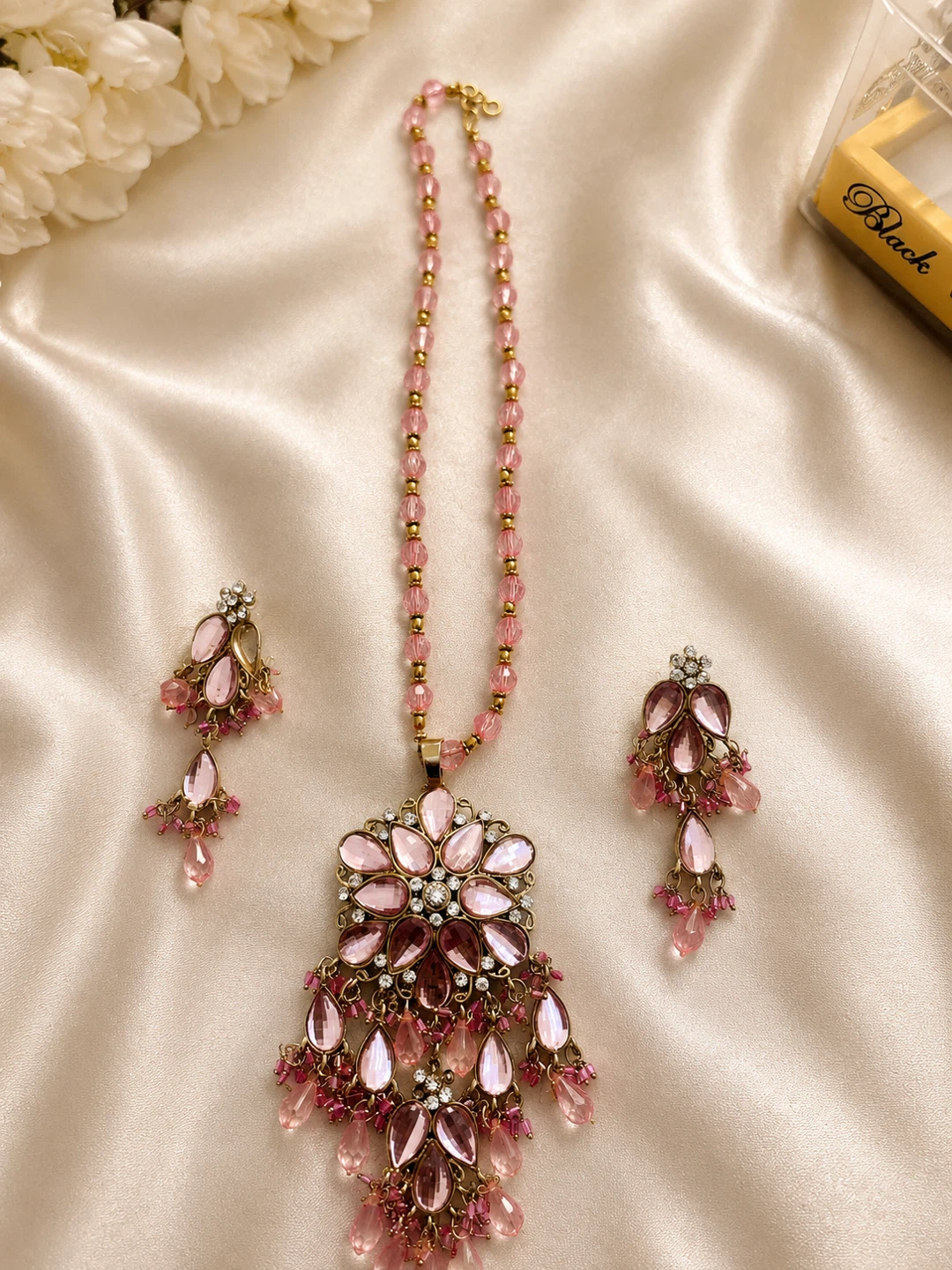 Pink Beaded Necklace and Earring Set