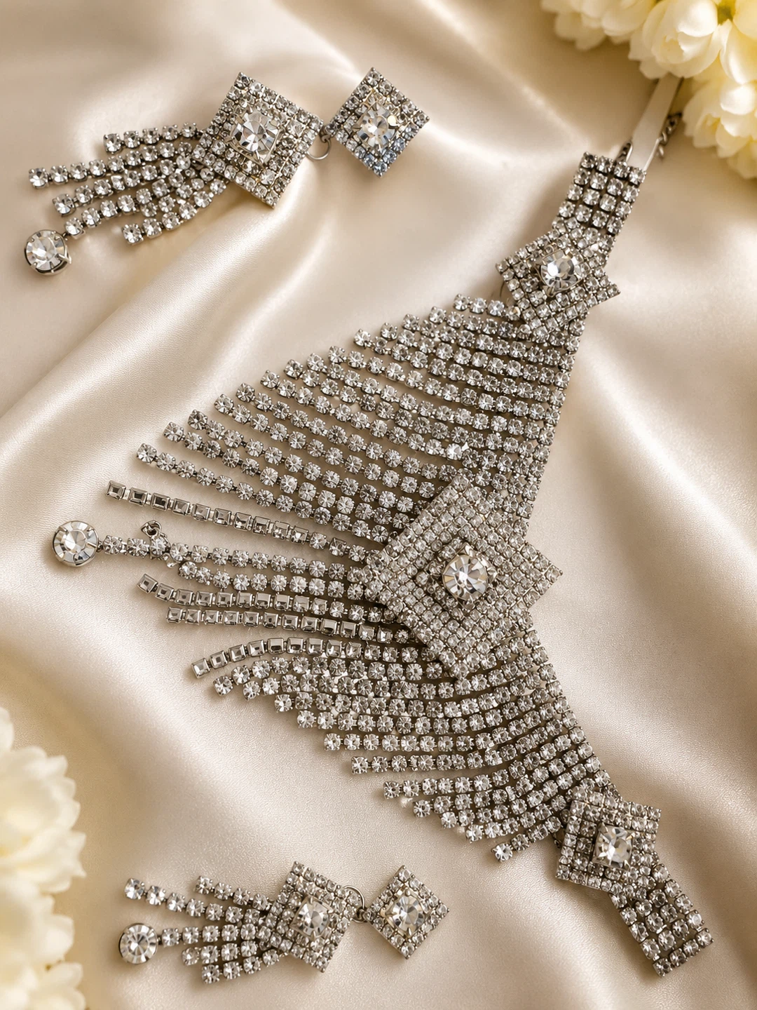 Rhinestone Necklace and Earring Set