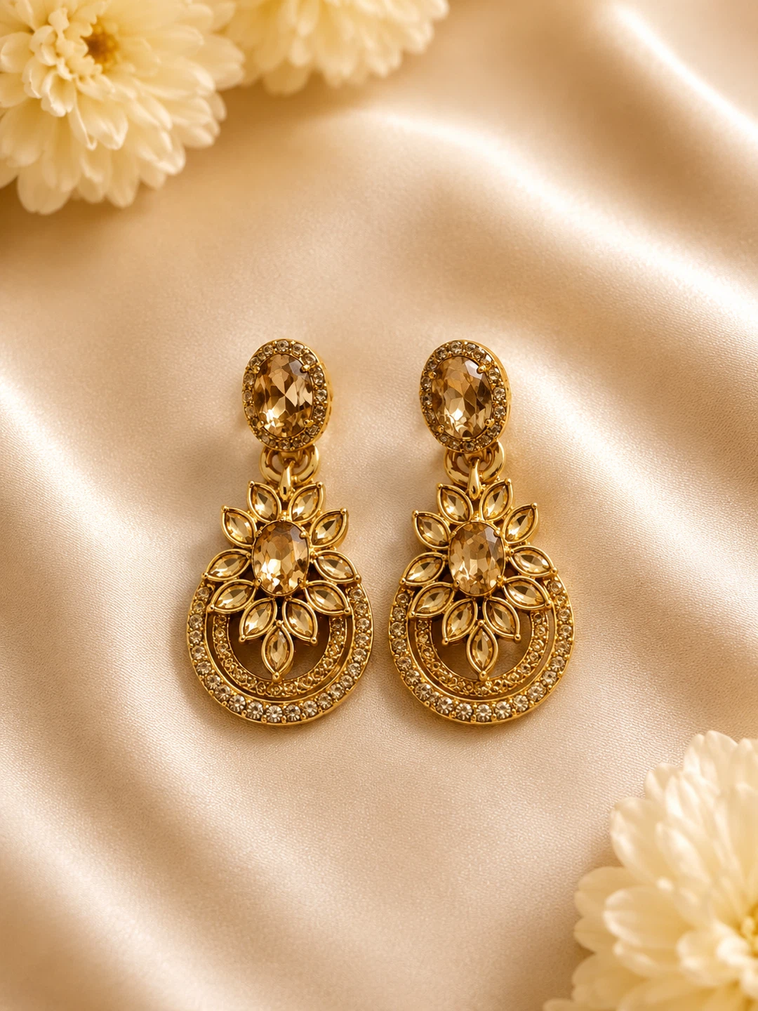 Gold Dangle Earrings with Rhinestones