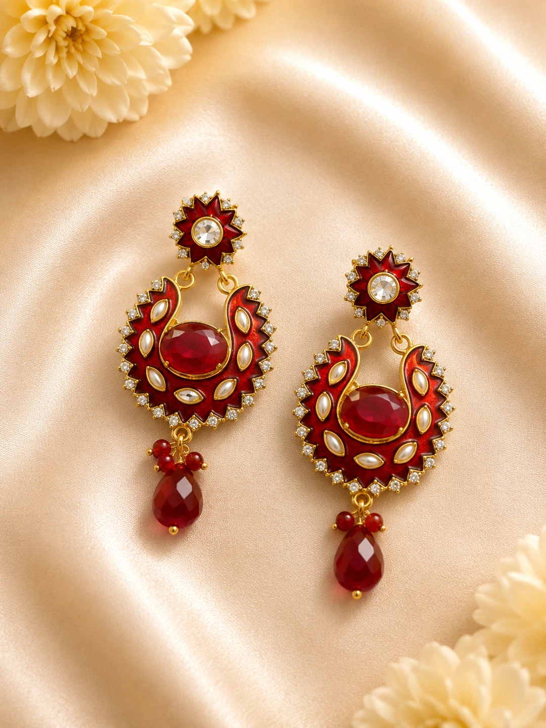 Red Beaded Chandelier Earrings
