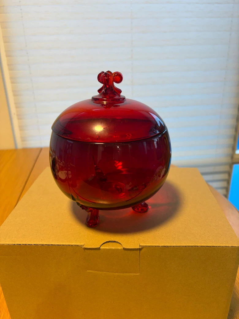 Red Glass Candy Dish with Lid