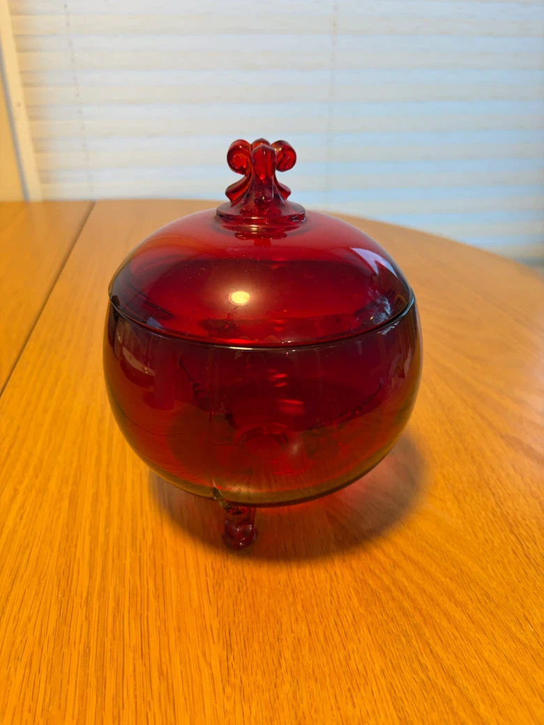 Red Glass Candy Dish with Lid - photo 2