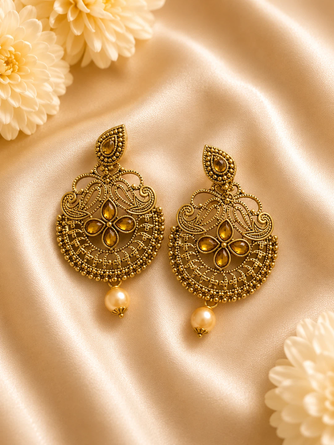 Gold-tone chandelier earrings with pearl drop