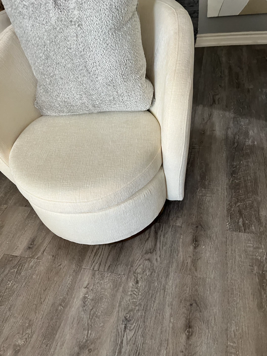 Cream Accent Chair with Grey Pillow