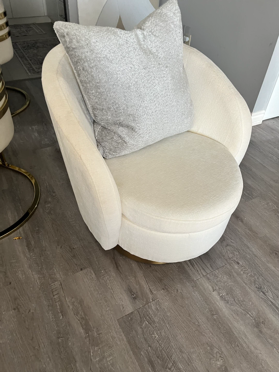 Cream Accent Chair with Grey Pillow - photo 3