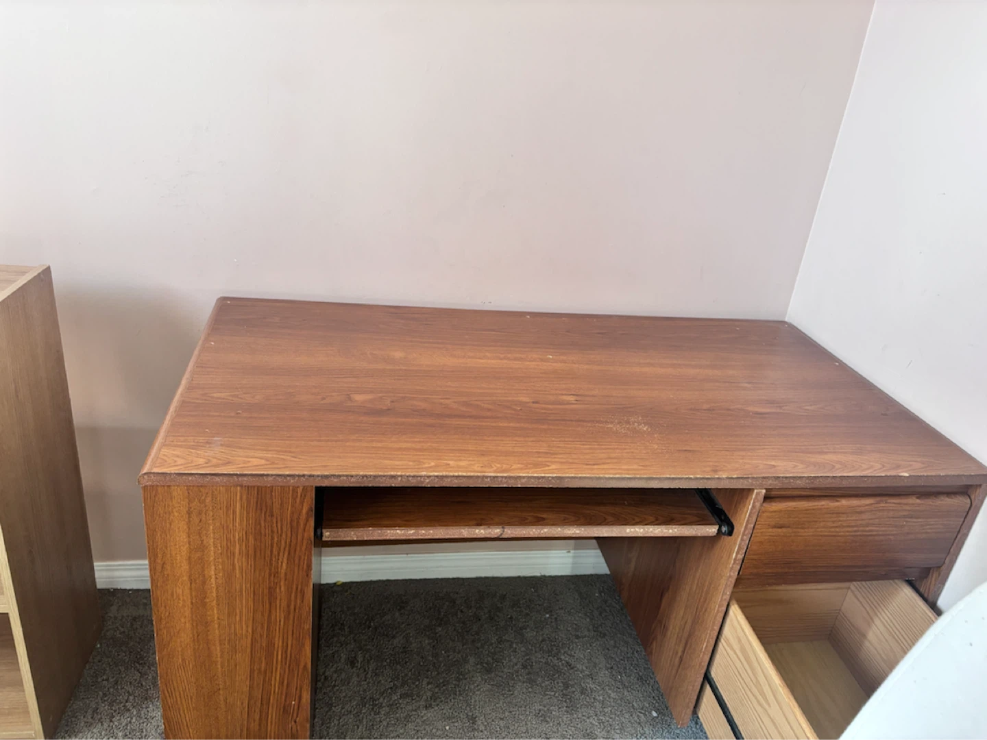 Wooden Desk with Keyboard Tray and Drawers