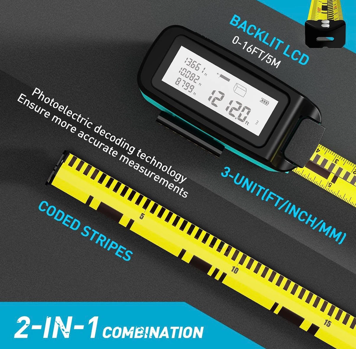 ACPOTEL Digital Tape Measure with Backlit LCD and Memory - photo 2