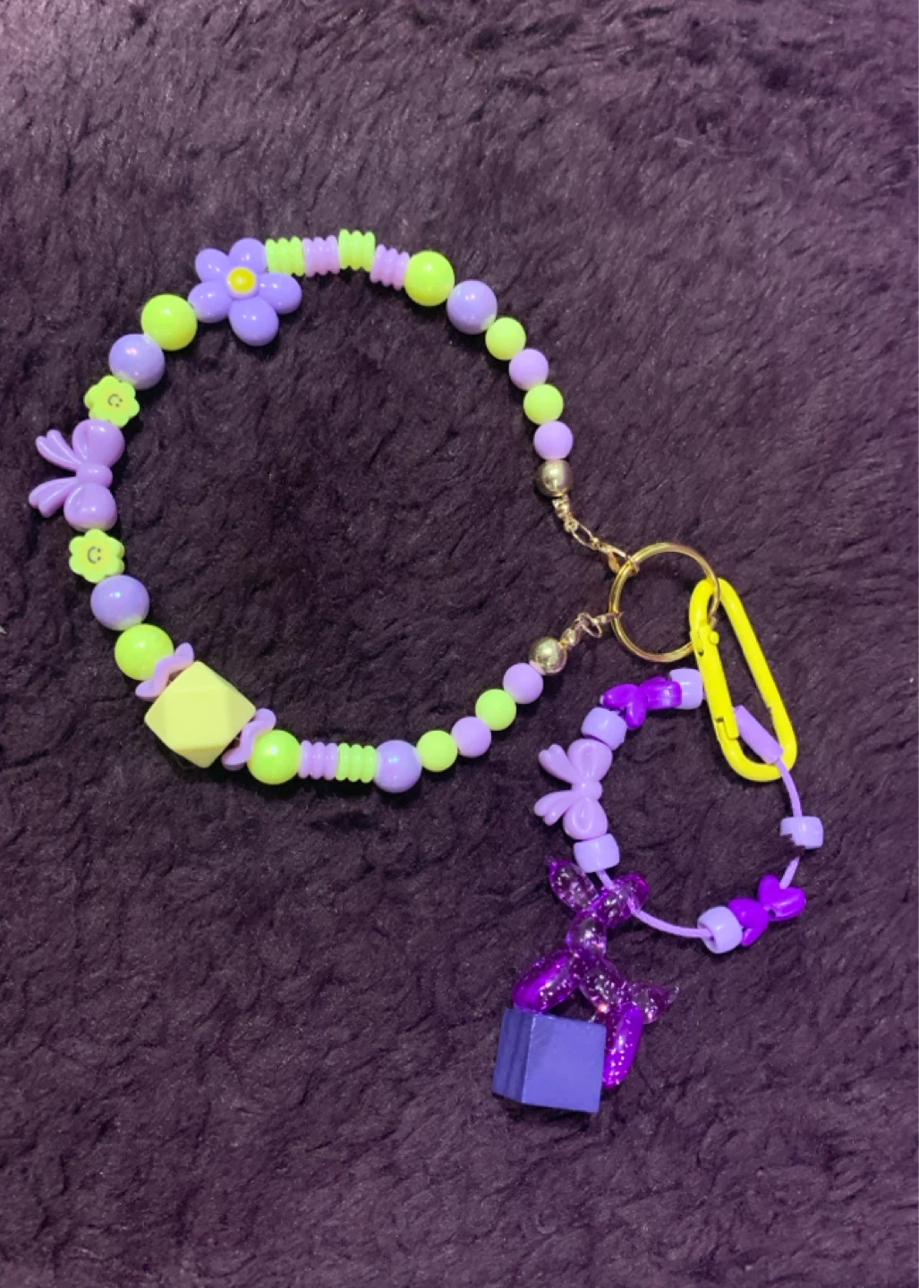 Beaded Flower and Bow Keychain with Charm