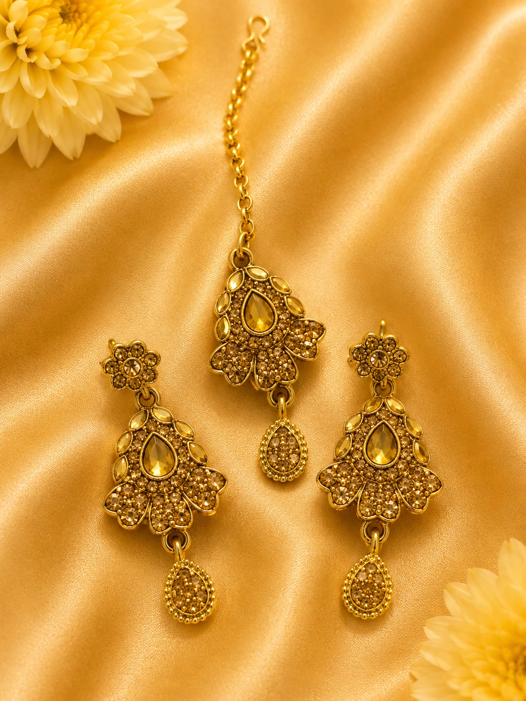 Gold-tone Maang Tikka and Earrings Set