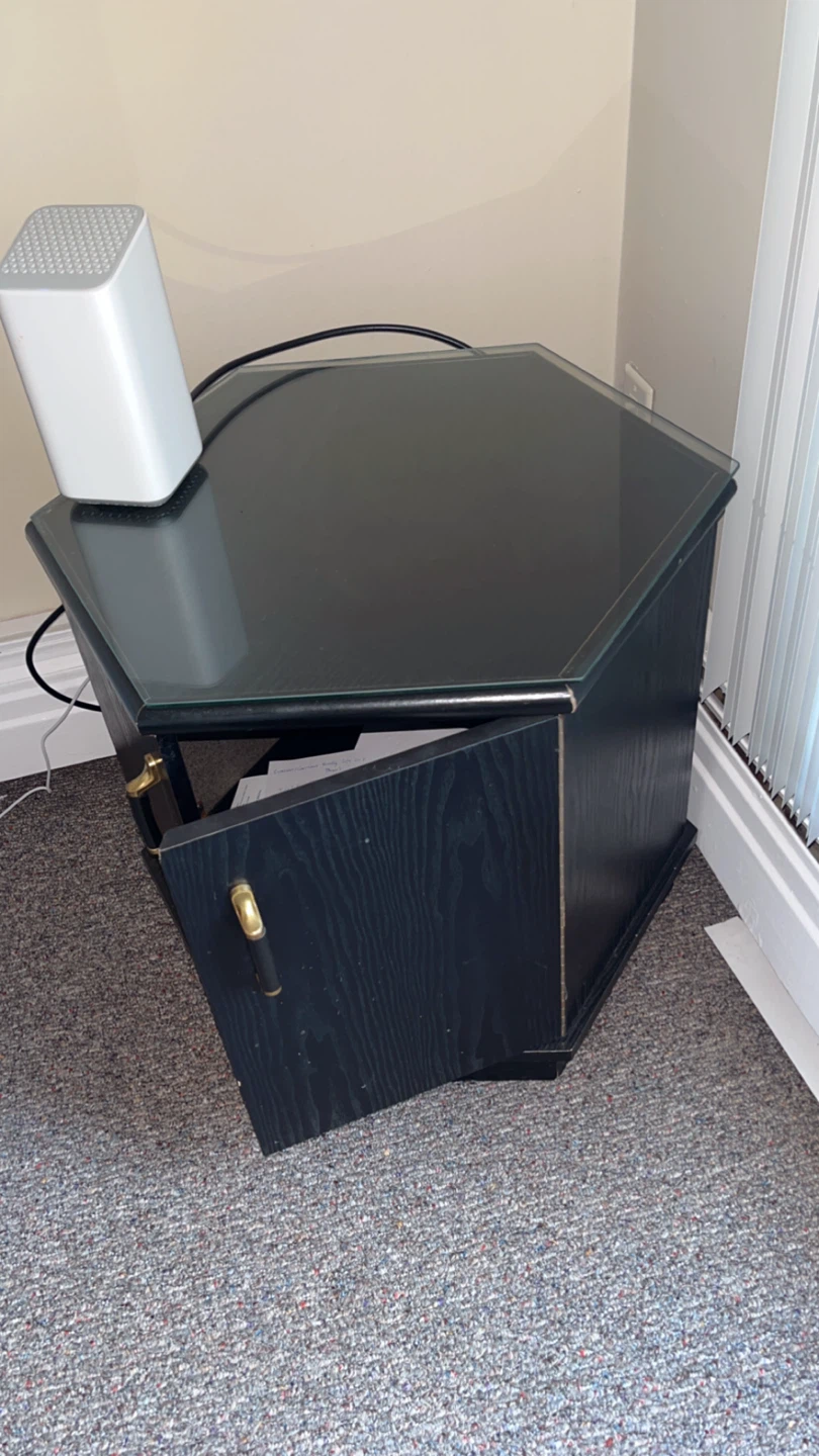 Black Hexagonal Side Table with Glass Top