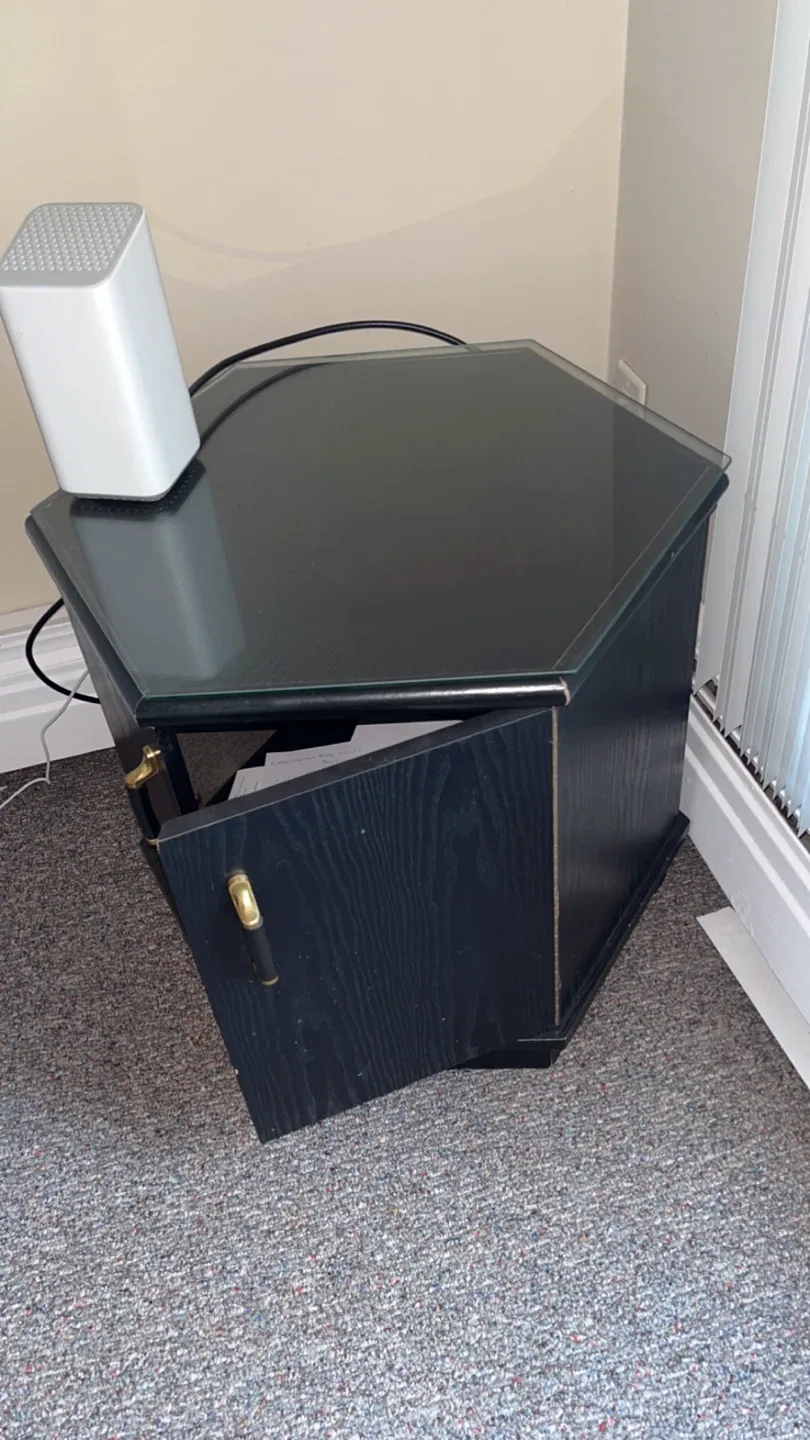 Black Hexagonal Side Table with Glass Top
