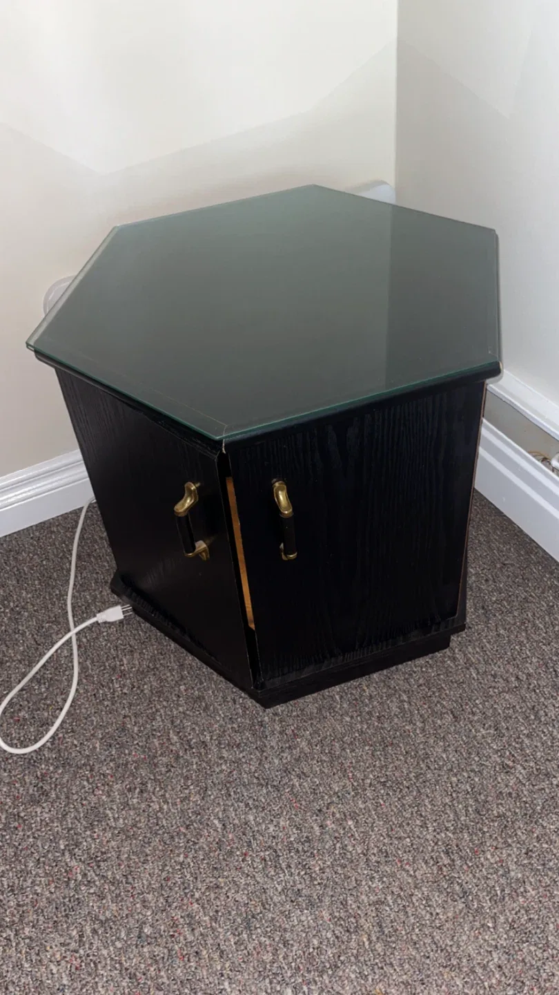 Black Hexagonal Side Table with Glass Top - photo 2