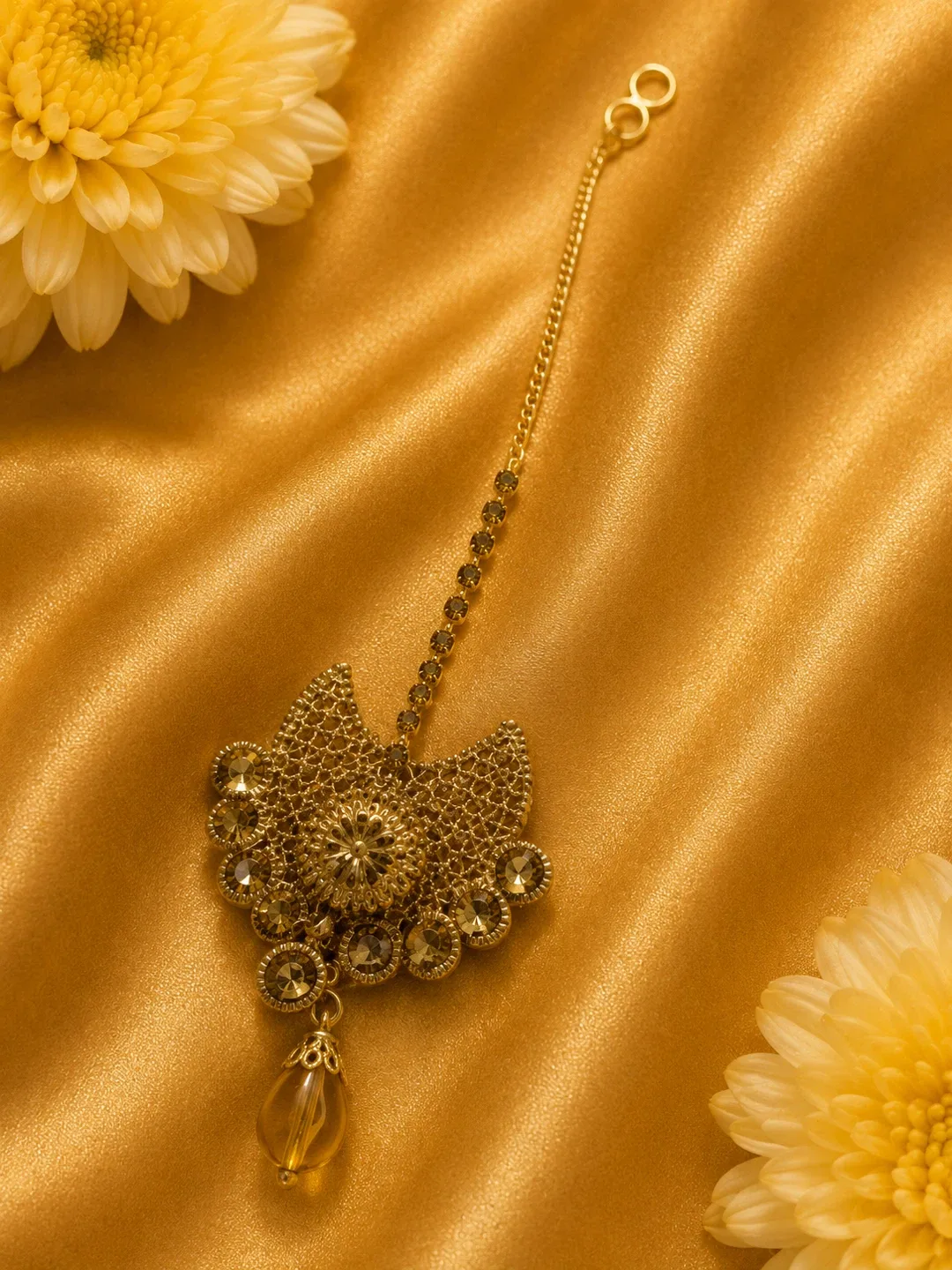 Gold-tone Maang Tikka with Rhinestones