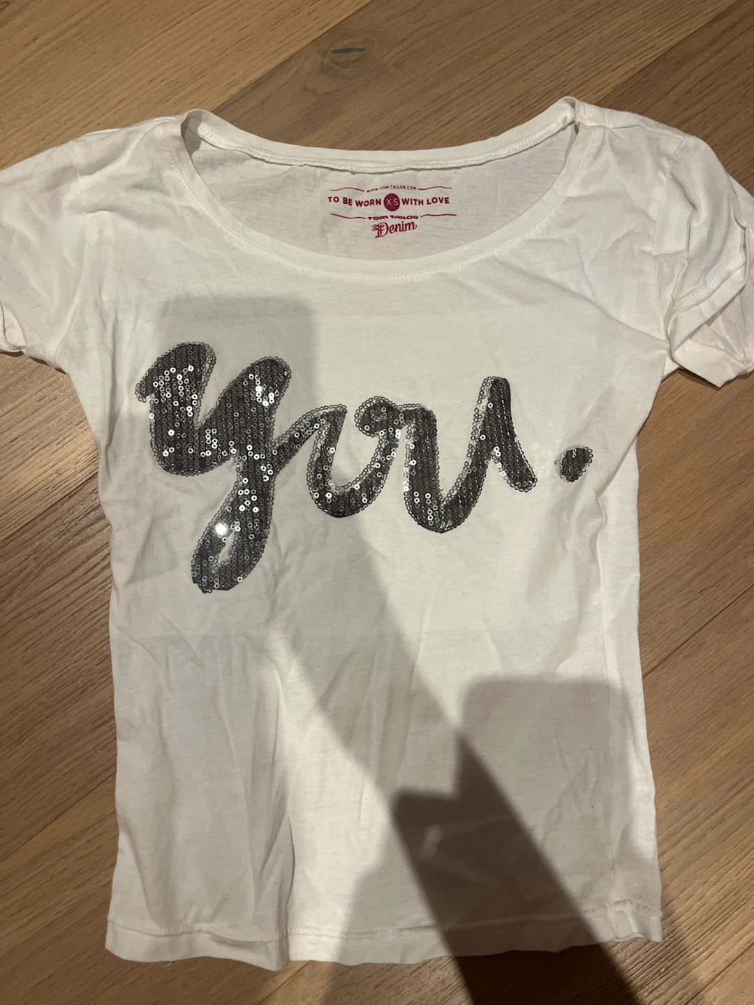 Tom Tailor Denim White "you." Sequin T-Shirt XS