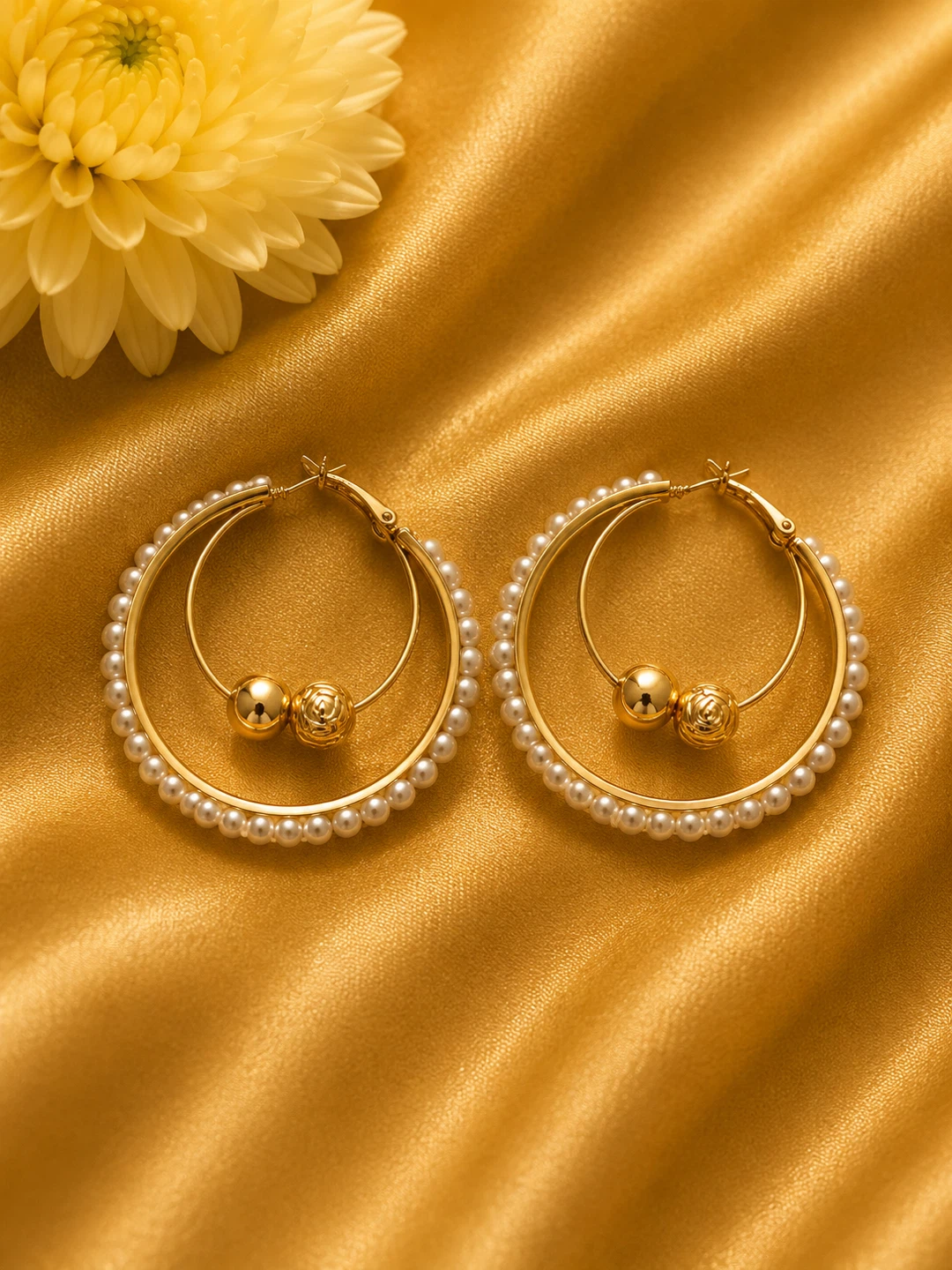 Gold Hoop Earrings with Pearls