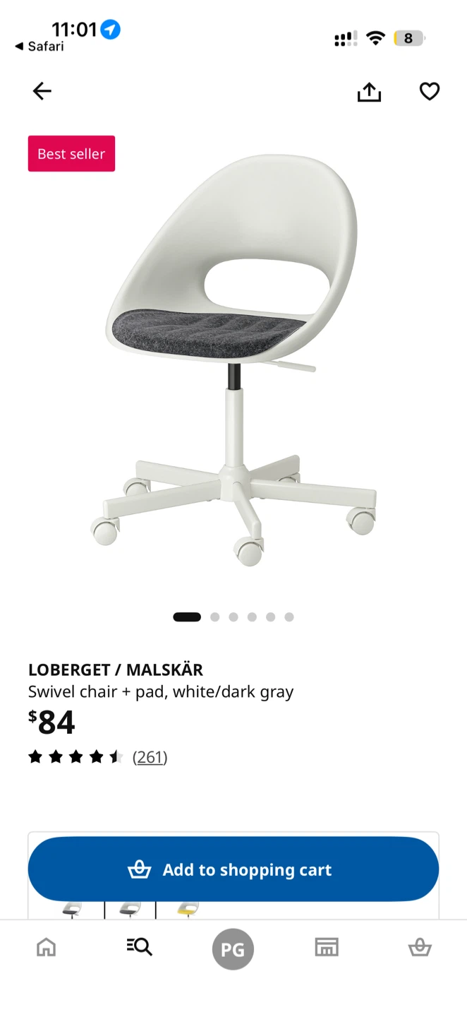Loberget / Malskär Swivel Chair + Pad White/Dark Gray
